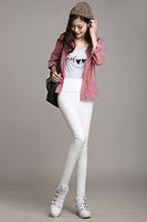 H.coosy practical;cozy Autumn and winter Europe and the United States large size plus velvet PU color leather pants high waist tight leggings pants white S