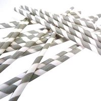 Bella Cupcake Couture Paper Straw, Grey/White Stripes Pack of 24