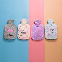 SUWIN Fashion Cartoon Flamingo Plush Hot Water Bottle Four-Piece, Winter Water-Filled Explosion-Proof Hand Warmers, Suitable for Girls and Students