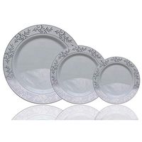Exquisite 60 x 7.5" inch Pieces Premium Disposable Plastic Plates Set The Dinner Plates Feature a Classic White Background with a Beautiful Silver Leaf Design that is Perfect for all Occasions