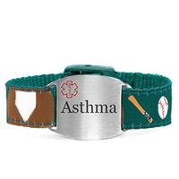StickyJ USA Pre-Engraved Asthma Medical Bracelet with Baseball Themed Strap