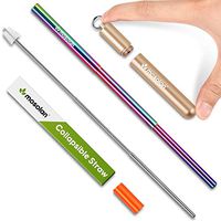 Reusable Collapsible Telescopic Straws, Travel Pocket Size, Portable Folding Straw with Silicone Tip, Retractable Stainless Steel Metal Drinking Straw with Keychain Case and Cleaning Brush (Rose Gold)