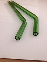 Glass Straw Set- Two Beautiful Bent Straws Pick Your Color 8inch 9.5mm with Cleaning Brush (Emerald Green)