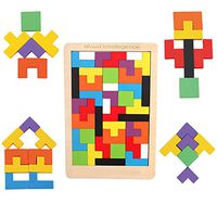 Wooden Tetris Kid's Puzzle,Businda Colorful Tangram Jigsaw Wood Brain Block Intelligence Puzzle Building Blocks Game for Preschool Children Playing