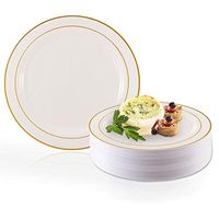 Elegant Disposable Plastic Dessert Plates 120 Pcs - 6" Heavy Duty Fancy White Gold-Rimmed Appetizer Plates - Reusable Salad Cake Plates For Wedding, Easter, Thanksgiving, Birthday Party & All Occasion