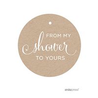 Andaz Press Baby and Bridal Wedding Shower Round Circle Party Favor Gift Tags, from My Shower to Yours, Kraft Brown, 24-Pack