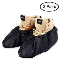 LINKEASE Reusable Boot & Shoe Covers Water Resistant Non Skid and Washable for Real Estate Contractors to Keep Floors Carpets Footwear and Rooms Clean-Black (2 Pairs)