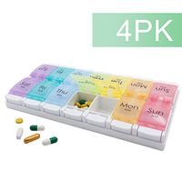 Pill Organizer,Extra Lagre Comparment to fit 17 Capsules,Weekly Pill Box,Vitamin Pill Case,Pill Container,Push Button Design,Perfect for Any Senior or Caregiver - Rainbow,4 Set