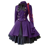 Crazyfashion Women Vintage Gothic Court Square Collar Bow Princess Dress Ruffle Purple