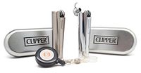 Clipper Metal, Flip Top"Gasoline" Cigarette Lighter with 2 RPD Lighter Leashes - 1 Shiny Chrome 1 Brushed Chrome