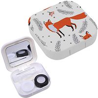 Portable Contact Lens Case Box Travel Kit Mirror + Bottle + Tweezers Container Holder [ Red Foxes Berries Spruce Branches ]