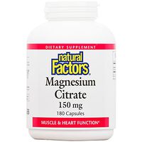 Natural Factors, Magnesium Citrate 150 mg, Supports Healthy Heart  and Muscle Function, 180 capsules (180 servings)