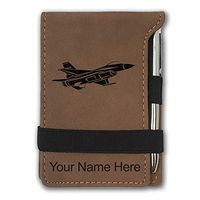 Mini Notepad, Fighter Jet 1, Personalized Engraving Included (Dark Brown)
