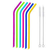 Regular Size Reusable Silicone Straws for 20 and 30 oz Yeti/Rtic Tumbler- Extra Long Flexible Curved Drinking Straws with Cleaning Brushes Bundle 6 Pack- Reduce Plastic Pollution