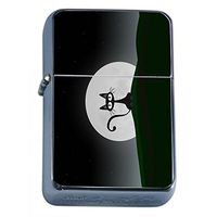 Moon Cat Flip Top Oil Lighter Em1 Smoking Cigarette Silver Case Included