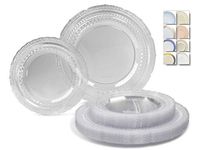 " OCCASIONS" 50 Plates Pack (25 Guests)-Extra Heavyweight Vintage Wedding Disposable/Reusable Plastic Plates -25 x 11'' Dinner + 25 x 8.25'' Salad/dessert(Chateau Collection Clear)