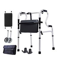 Walkers Artificial Leather Seat Plate Aluminum Alloy Double Handrails for The Elderly Disabled Walking Auxiliary Bath with Wheels Four-Legged Stick 46cm52cm74cm MUMUJIN