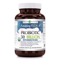 Amazing Flora - USDA Certified Organic Probiotic - 60 Organic Tablets - Restores The Natural Balance of Good Bacteria - Helps to Relieve Digestive Discomfort & Promotes Immune Health (30 Billion (10 Strains))
