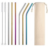 Stainless Steel Straws,Long Reusable Metal Drinking Straws for Smoothie Milkshake Cups Mugs Yeti 20oz 30oz Tumblers Rumblers, FDA Approved Rainbow Wide Straws 8.5 Inch (3 Straight+2 Bent+2 brushes)
