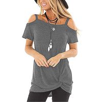Meikosks Women's Cold Shoulder T Shirt Short Sleeve Solid Color Blouses Knot Tops Casual Tee Gray