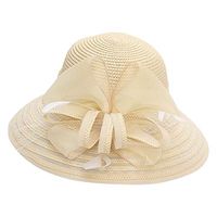 Women's Hat, Organza Kentucky Derby Church Dress Feather Hat Fascinator Bridal Wide Brim Tea Party Wedding Hat Beige