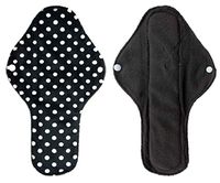 12"x7.25" Large Reusable 5 Layer Cloth Menstrual Pads Sanitary Napkins - 1 Bamboo Charcoal Absorbing, 3 Microfiber & 1 PUL Waterproof Layer (6-Pack, Fleece - Polka Dots, Black)