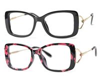 SOOLALA Ladies Lightweight Large Frame Eyeglass Fashion Reading Glass, BkFloral, 4.0