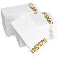 Disposable Hand Towels Napkins | Guest | Bathroom | Wedding | Soft and Absorbent Linen-Feel Paper | 100 Count | White with Gold Design - by Aya's Cutlery Kingdom