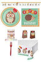 Happy Birthday Hedgehog Disposable Paper Party Supplies 16 Dinner Plates, 16 Lunch Napkins, Table Cover, Banner, 16 Treat Bags, 24 Forks, 12 ColorFlame Candles, Recipe