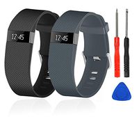 Wizvv Compatible Bands Replacement for Fitbit Charge HR,Charge HR 1, with Metal Buckle Fitness Wristband Strap Women Men Large Small (Black+Slate,Small)