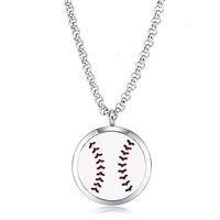 MESINYA (30mm Essential Oil Diffuser Necklace Aroma Hypo-Allergenic Magnetic Locket Pendant with 24'' Chain&Pads (Baseball)