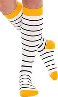 LISH Womens Striped Compression Socks - Graduated Knee Hi (Blk/Wht/Mustard, S/M)