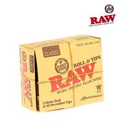 RAW Classic Natural Unrefined Rolling Paper Rolls + Tips - King Size Masterpiece Kit - 3 Meter Roll + 30 Pre Rolled Tips (1 Pack)