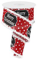 Merry Christmas Red White Ribbon - 2 1/2" x 10 Yards, Red White Polka Dots, Fuzzy Snowy Flocked Wired Edges, Garland, Gift Wrapping, Bows, Wreath Decoration, Garland, Tree Topper Bow