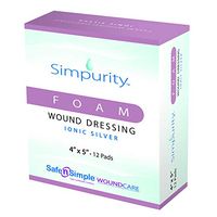 Simpurity Antibacterial Foam Wound Dressing with Ionic Silver, 2" x 2", Box of 12