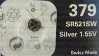 One (1) X Renata 379 Sr521Sw Sb-Ac Silver Oxide Watch Battery 1.55V Blister Packed