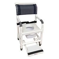 MJM International 118-3TL-VS-BB-18-SQ-PAIL-SF Standard Shower Chair with Clamp On Seat with Built in Splashguard, Safety Belt, Commode Pail and Slide Out Footrest, 300 oz Capacity, 40.5" Height x 22" Width x 25.25" Depth, Royal Blue/Forest Green/Mauve