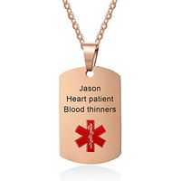 Medical Alert ID Necklace for Men Women Stainless Steel Dog Tag Emergency Med Alert Necklace for Men & Women Free Engraving (Rose gold)