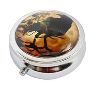 Halulu Black Crow Night Custom Fashion Round Glass Pill Case 2.1 Inch Tablet Holder Storage Bag Wallet