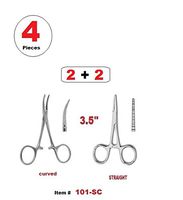 4 Pcs 3.5" Hemostat (Mosquito Forceps) Straight & Curved Stainless Steel