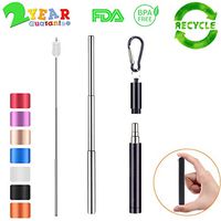 Reusable Collapsible Straw Travel Straw with Carabiner,Reusable Straws with Case Stainless Steel Straws Drinking Reusable Dishwasher Safe &1 Straw Cleaning Brush (Black)