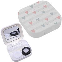 Portable Contact Lens Case Box Travel Kit Mirror + Bottle + Tweezers Container Holder [ Hearts Round Dots ]