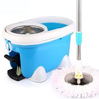 mop Complete cleaning system Mop head + 360° rotating mop bucket Save time and effort Rotary mop (Color : Sapphire blue)