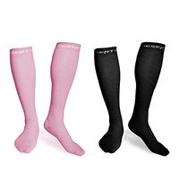DESERT WOLF Compression Socks for Men & Women 20-30mmHg is Best for High Knee Running, Travel, Athletic, Maternity Pregnancy and Nurses, 1 Pair Black + 1 Pair Pink - L/XL(Men 8.5-11 & Women 8.5-12.5)