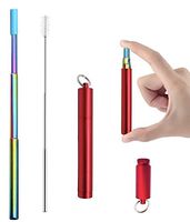 Reusable Collapsible Stainless Steel Straws - Red- Portable Telescopic Metal Drinking Straw with Silicone Tip, Cleaning Brush & Travel Case - BPA-Free FDA Approved Adjustable Reusable Foldable Straw