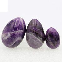 Natural Crystal Egg Yoni Eggs Rose Quartz Lapis Lazuli Cat's Eye Moonstone Meditation Eggs Massage Tool Pelvic Kegel Exercise Vaginal Tightening Ball for Health Care Tool (Amethyst 3pcs)