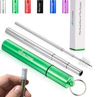 Triton Straw | Portable Reusable Metal Drinking Straws With (Compact Case, Key Chain, Telescoping Straw, Cleaning Brush, Silicone Tip) Stainless Steel Collapsible Travel Straw (green)