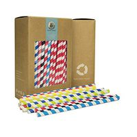 Go Turtle! Biodegradable Paper Straws, 150-pack Biodegradable 0.32 inch X 7.75-inch Eco-Friendly Paper Drinking Straws for Juices, Shakes, Smoothies, Party Supplies Decorations - Stripe Multi-Color