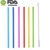XOSOY Reusable Silicone Smoothie Straws 12 inch fits 30 oz Yeti Tumbler with Cleaning Brush BPA-Free