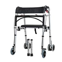 HYXQY-ZY Walker with Pulley | Medical Push-Down Brake Travel Frame | Height Adjustable and Foldable | with Cushions | Indoor and Outdoor | Disabled and Elderly